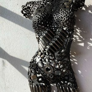 Mechanical Marvel: Chains & Pressure Capsules Sculpted Metal Torso - A Unique Industrial Art Piece