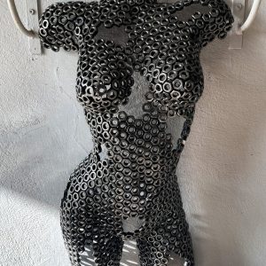 Metallic Muse: Captivating Female Torso Mannequin Wall Art Sculpture