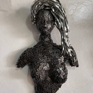 Timeless Beauty: Handcrafted Woman Bust Sculpture | Unique Metal Art with Recycled Parts