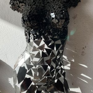 Unique Metal Bust Torso Woman: Handcrafted Bicycle Chain and Triangle Parts Sculpture