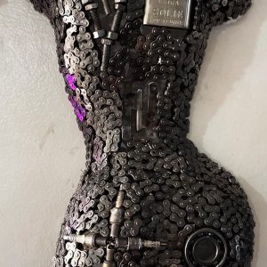 Metal Female Torso Mannequin | Industrial Metal Wall Art Sculpture with Chains and Lock | Handmade Feminine Curves | Unique Gift Idea